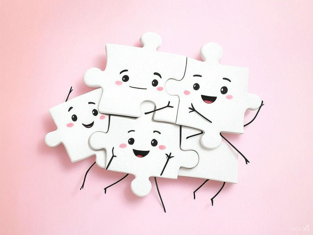 Happy Jigsaw pieces that fit into each other.